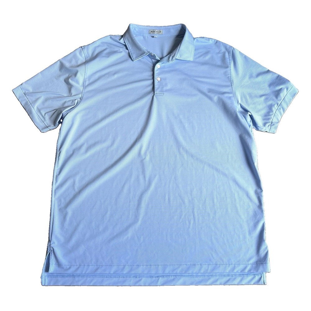 Peter Millar Summer Comfort Polo Shirt Mens 2XL Blue Stripe Golf Stretch Top